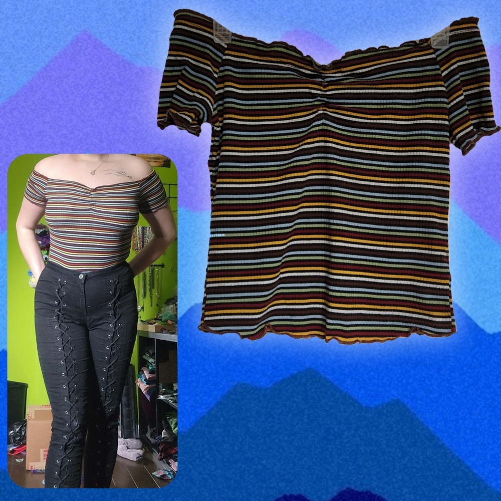 Stripped Off Shoulder Top